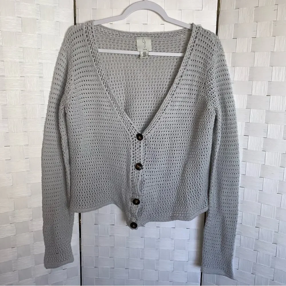 Joie Open Weave Crochet Knit Cardigan Sweater In Gray Women’s Size Medium